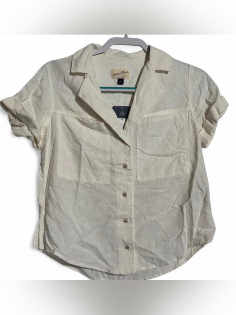 NWT Universal Thread White Short Sleeve Utility Button Down Shirt Blouse XS